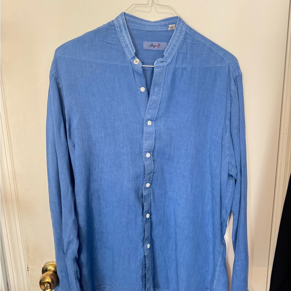 Men’s Linen Collarless Button Down (Large)